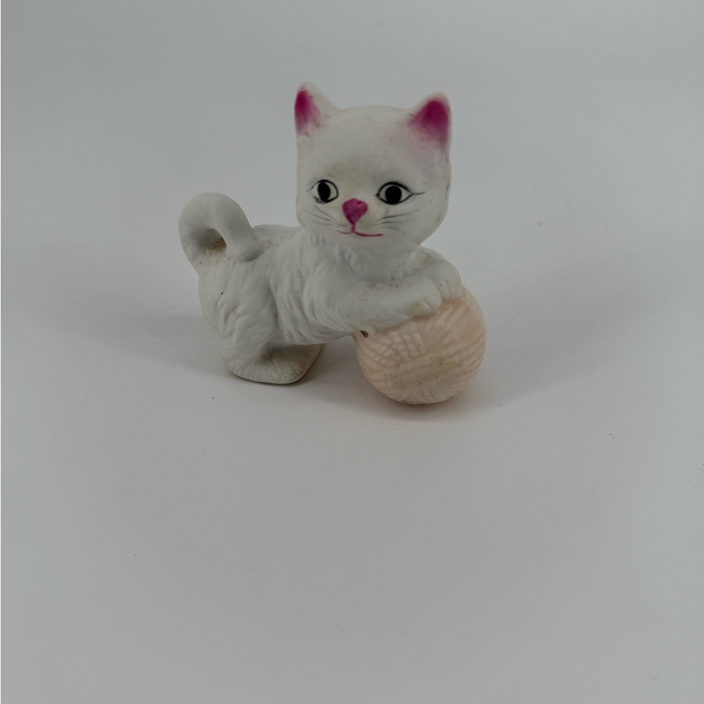 Vintage J.S.N.Y White Cat Figurine with Pink Accents